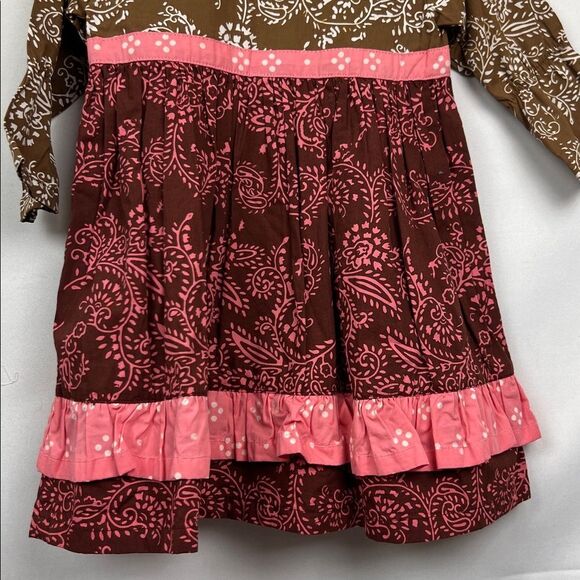 Young Colors Brown and pink floral long sleeve cotton dress size 18 months - Picture 4 of 9